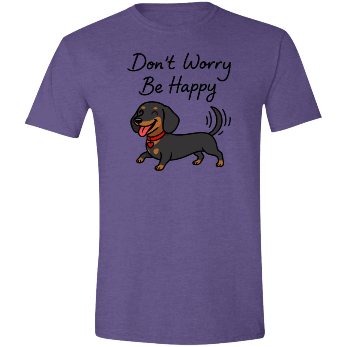 CustomCat T-Shirts Heather Purple / S Don't Worry Be Happy (Black Tan Smooth Hair Dachshund) T-Shirt