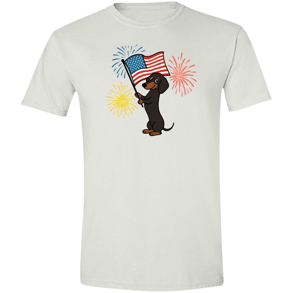 CustomCat T-Shirts White / X-Small Dachshund Black & Tan Smooth – Patriotic T-Shirt with American Flag & Fireworks