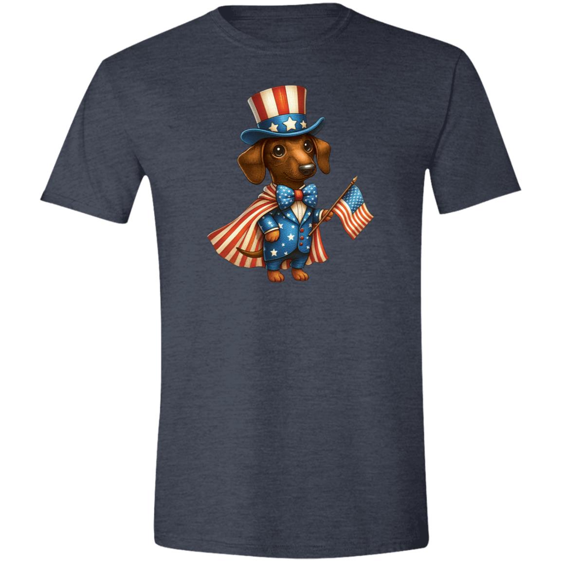 CustomCat T-Shirts Heather Navy / X-Small Dachshund Brown/Red Stars & Stripes T-Shirts