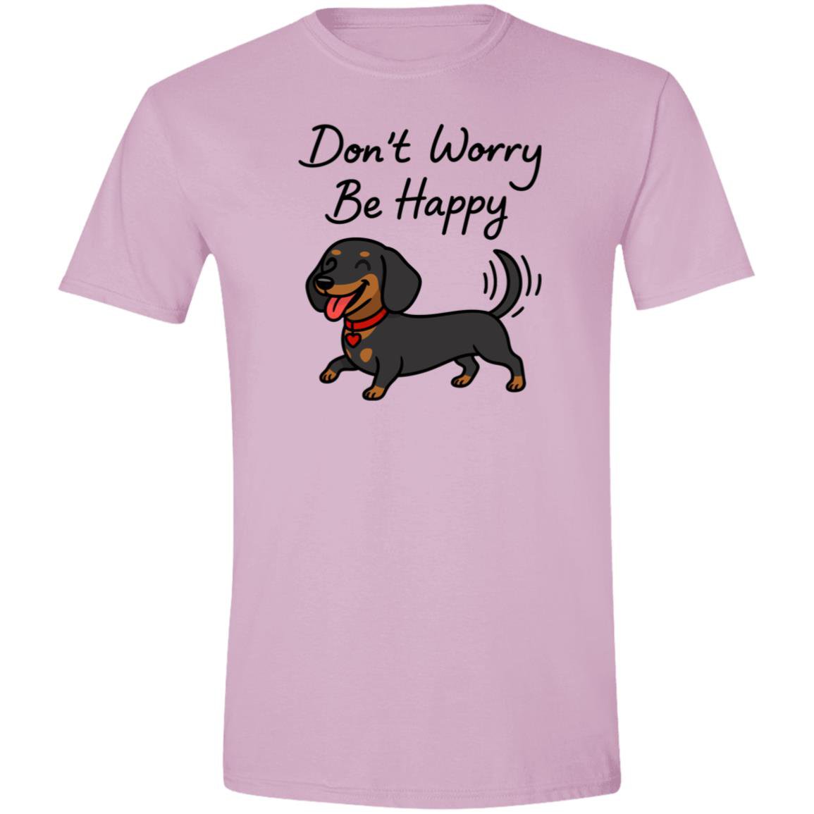 CustomCat T-Shirts Light Blue / S Don't Worry Be Happy (Black Tan Smooth Hair Dachshund) T-Shirt