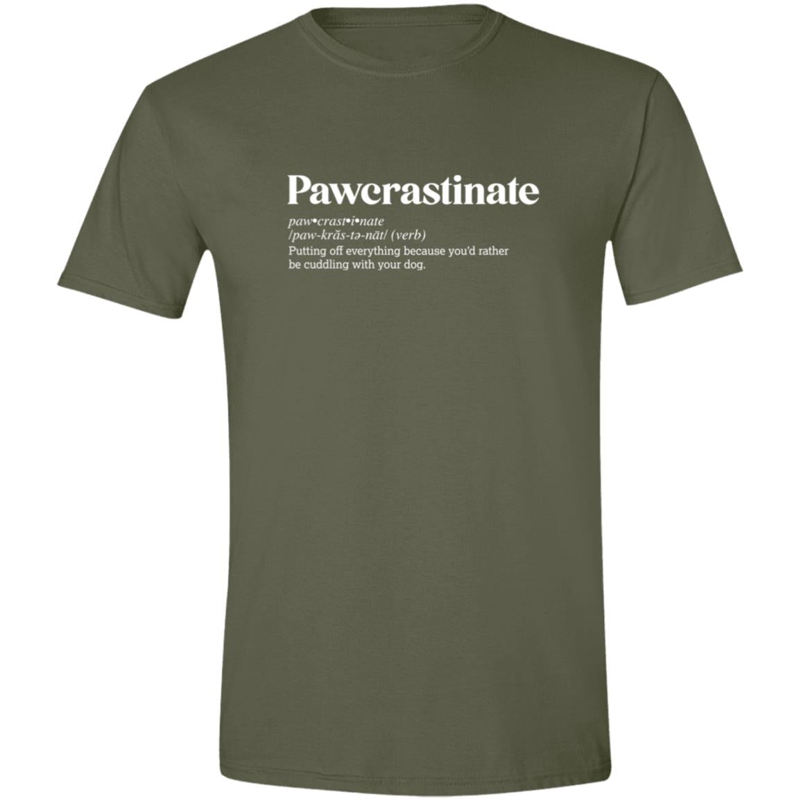 CustomCat T-Shirts Military Green / S Pawcrastinate Definition – Funny Dog Dictionary T-Shirt Collection