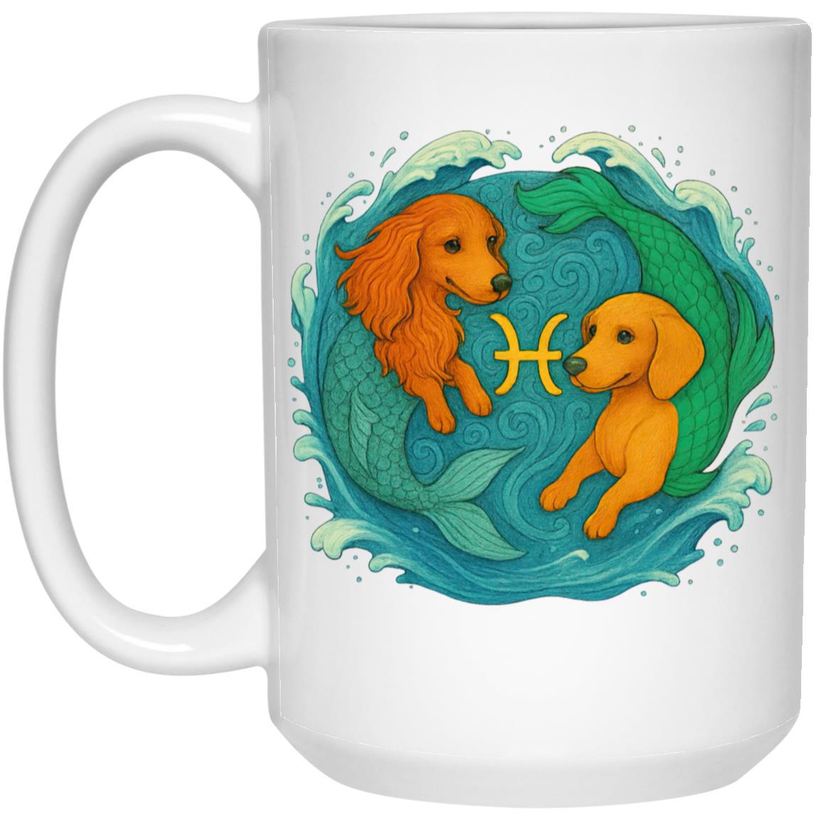 CustomCat Mugs 11oz White Mug Pisces Dachshund Zodiac Mugs