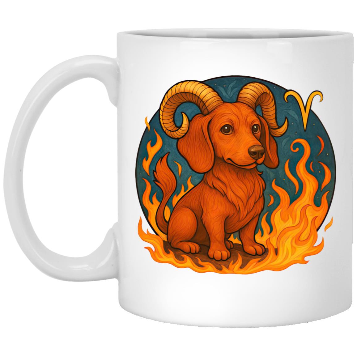 CustomCat Mugs 11oz White Mug Aries Dachshund Zodiac Mugs