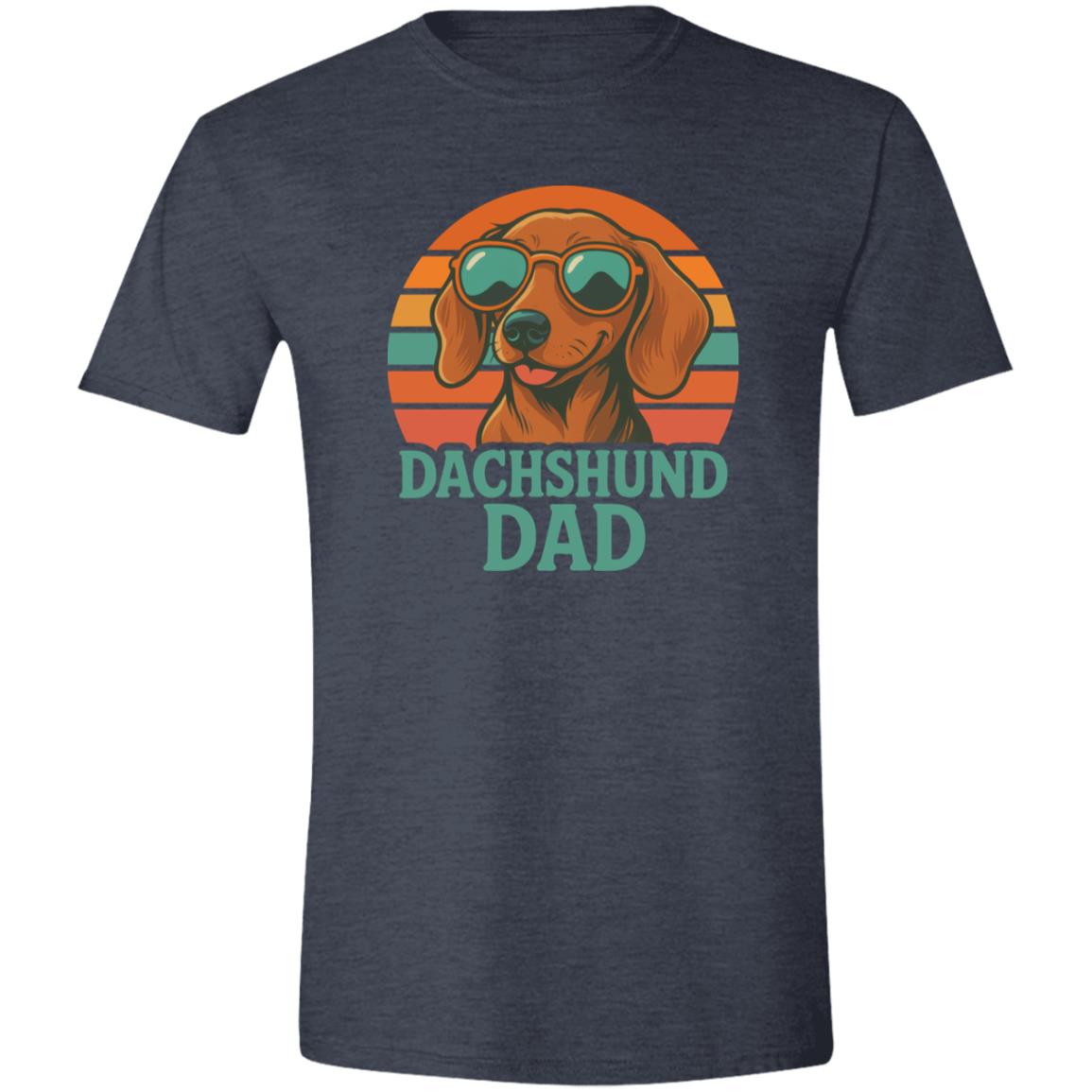 CustomCat T-Shirts Heather Navy / X-Small Dachshund Dad Retro Sunset T-Shirt