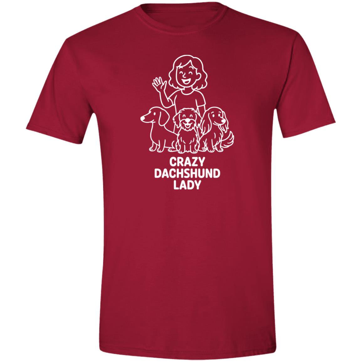 CustomCat Apparel Cardinal Red / X-Small Crazy Dachshund Lady T-Shirt