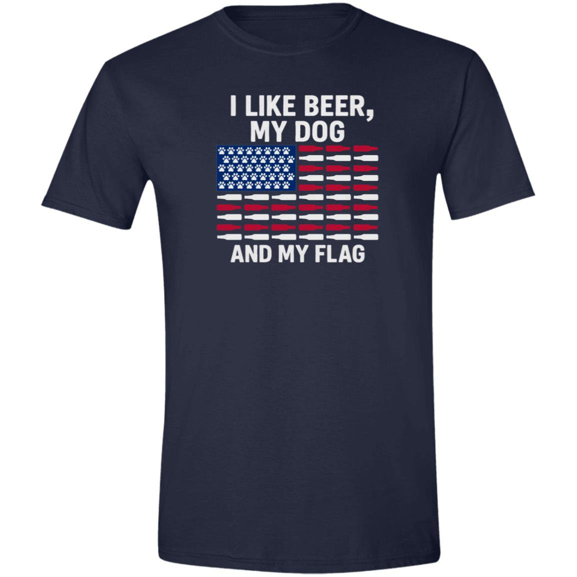 CustomCat T-Shirts Navy / X-Small I Like Beer, My Dog, and My Flag (paws) T-Shirt