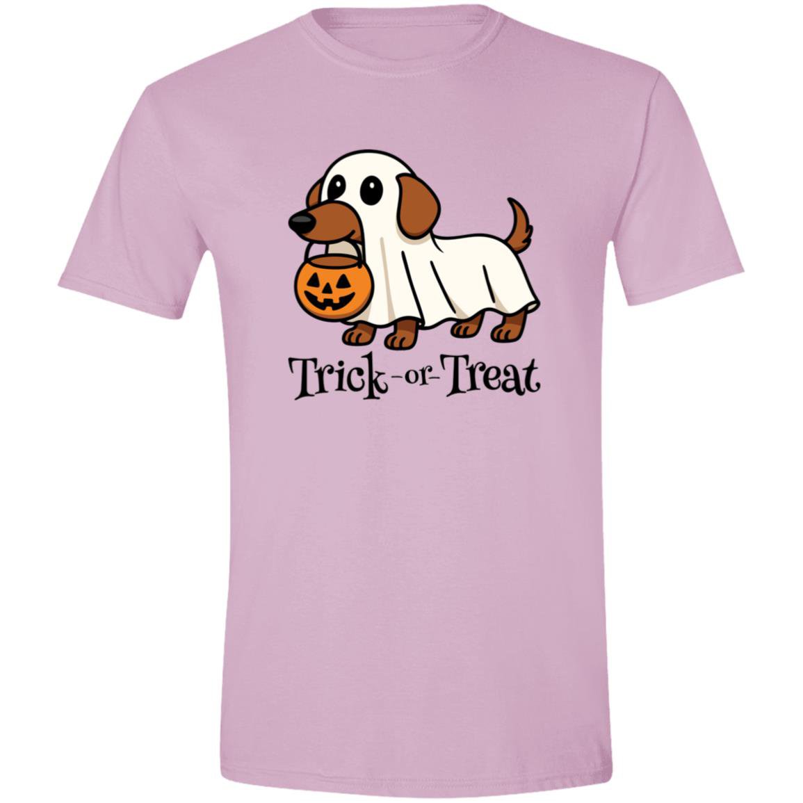CustomCat Apparel Trick or Treat / Light Pink / S Trick or Treat Dachshund Ghost Halloween T-Shirt
