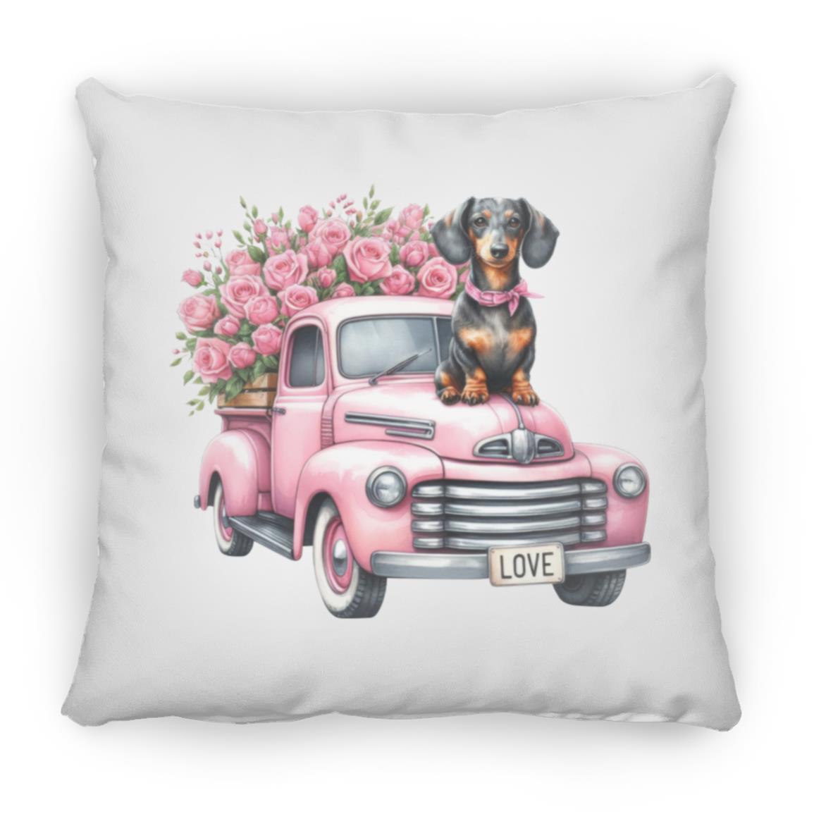 CustomCat Pillows Medium Square Pillow / White Dachshund Love Truck Pillows