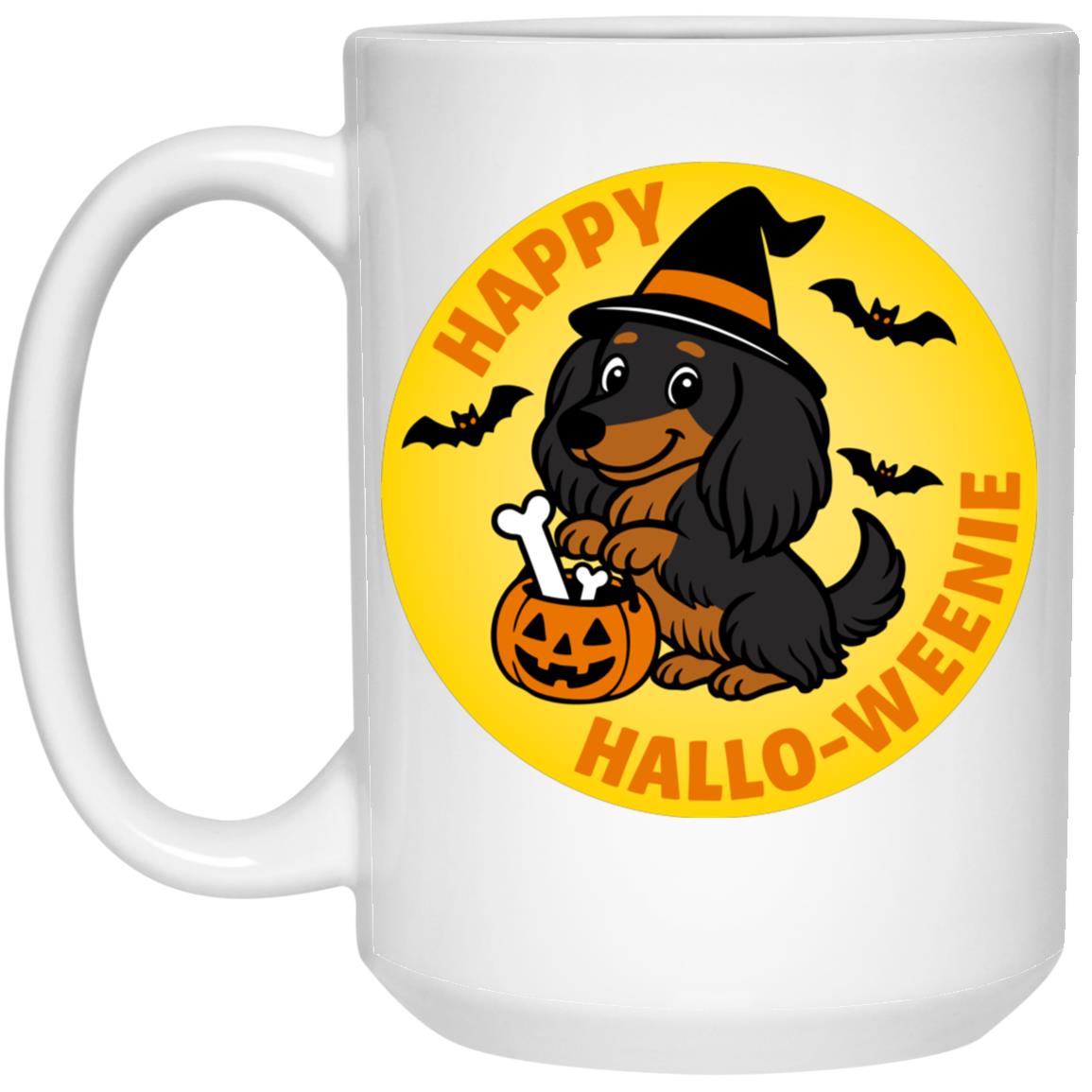 CustomCat Mugs 11oz White Mug Dachshund Halloweenie Long Hair Black/Tan Mugs