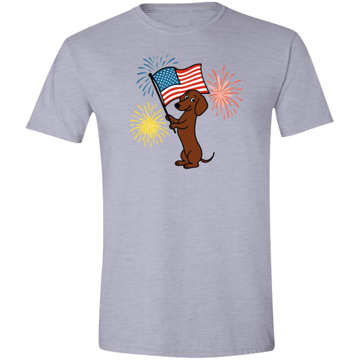 CustomCat T-Shirts Sport Grey / X-Small Dachshund Brown Smooth – Patriotic T-Shirt with American Flag & Fireworks
