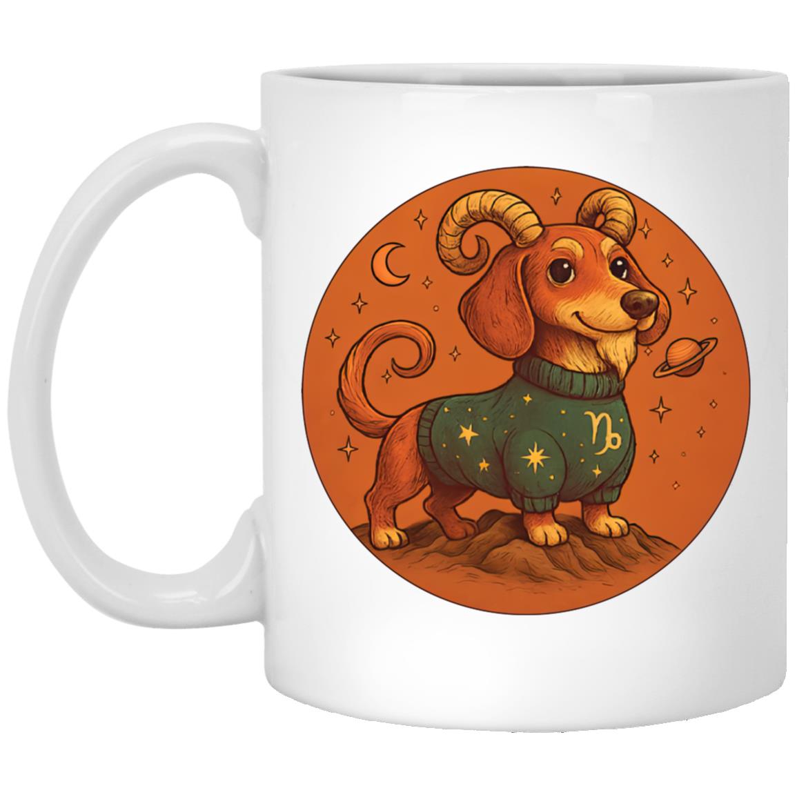 CustomCat Mugs 11oz White Mug Capricorn Dachshund Zodiac  Mugs