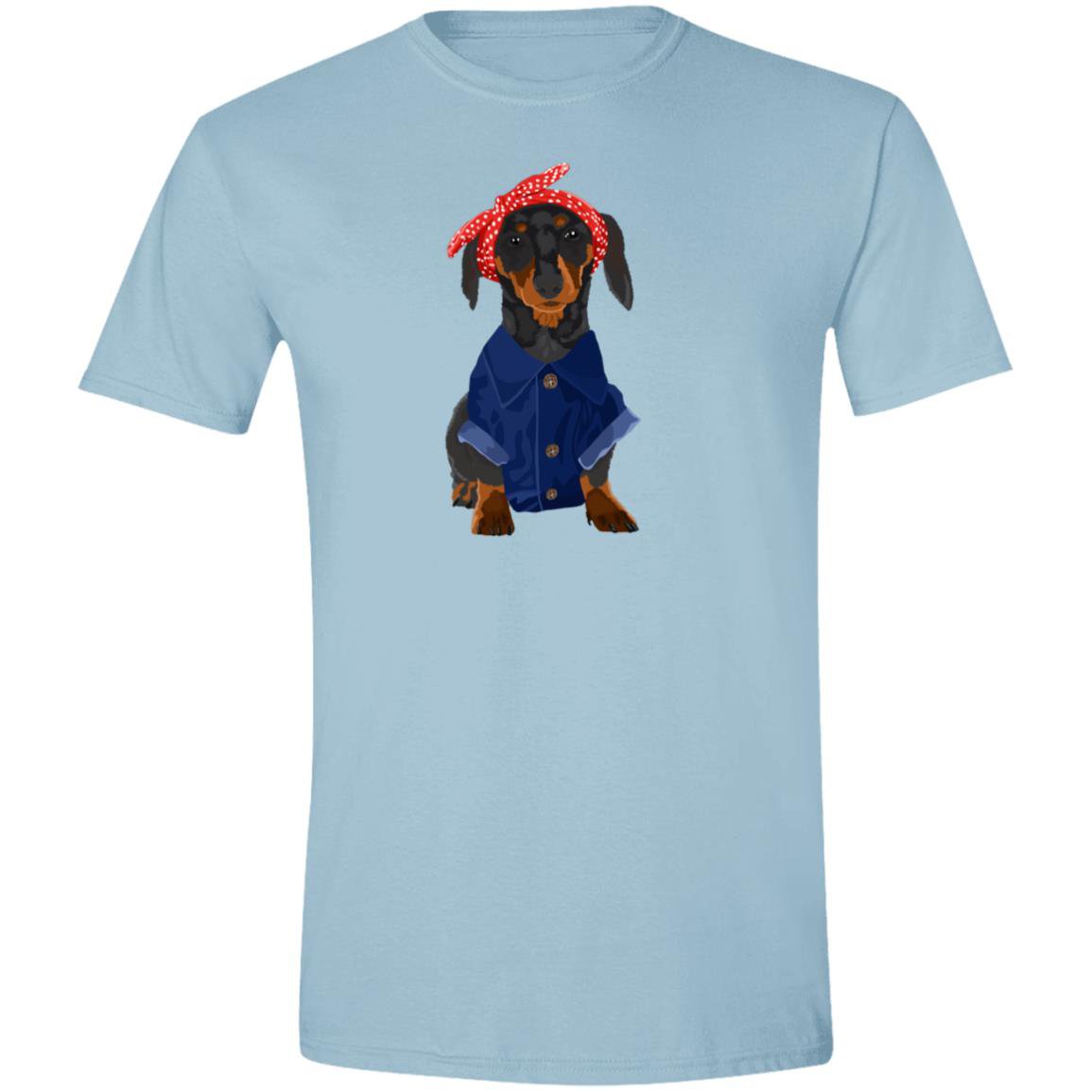 CustomCat T-Shirts Light Blue / S Dachshund Black Tan Rosie the Riveter T-Shirts