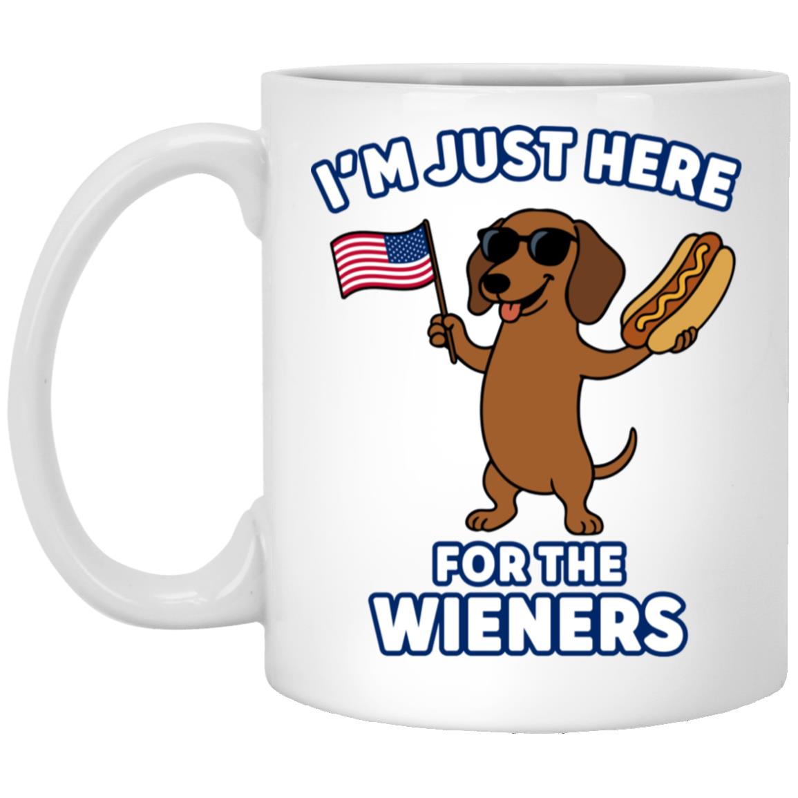 CustomCat Mugs 11oz White Mug I’m Just Here for the Wieners Mugs