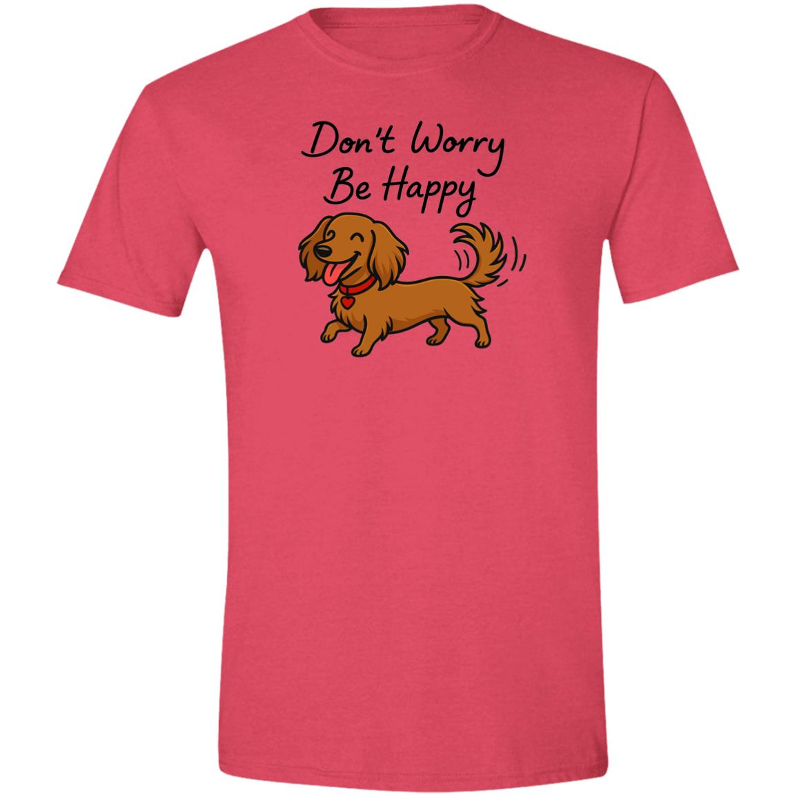 CustomCat T-Shirts Heather Red / X-Small Don't Worry Be Happy (Long Hair Dachshund) T-Shirt