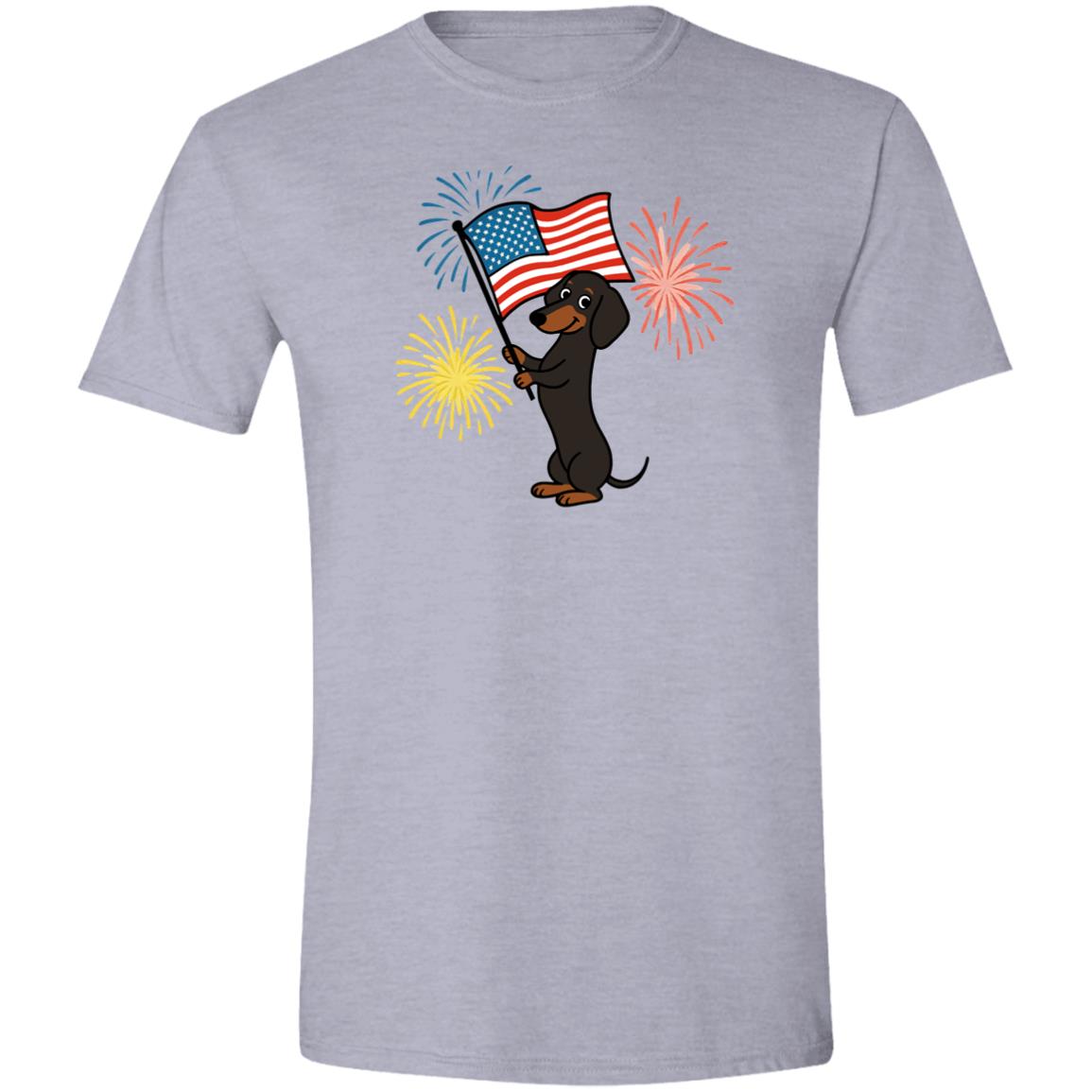 CustomCat T-Shirts Sport Grey / X-Small Dachshund Black & Tan Smooth – Patriotic T-Shirt with American Flag & Fireworks