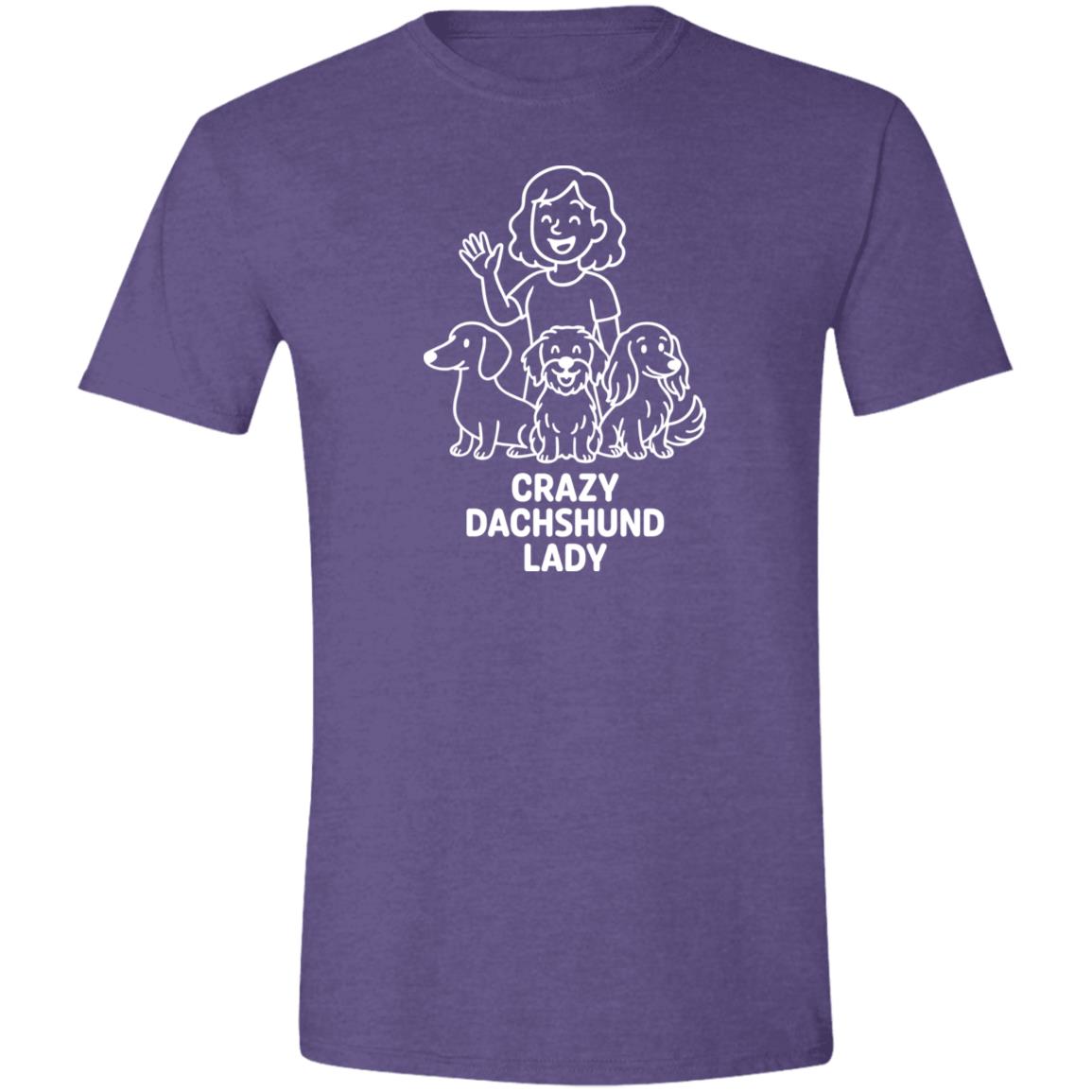 CustomCat Apparel Heather Purple / X-Small Crazy Dachshund Lady T-Shirt