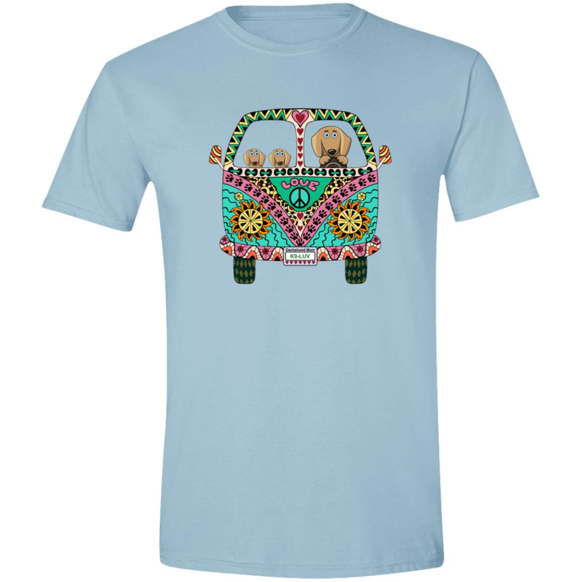 CustomCat T-Shirts Light Blue / S Dachshunds Love Bus Brown/Red T-Shirts