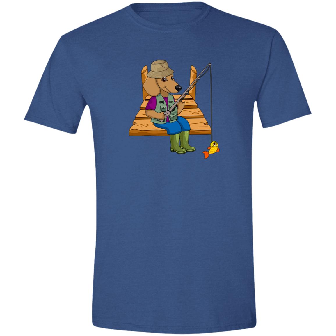 CustomCat T-Shirts Heather Royal / S Dachshund Gone Fishin’ T-Shirt - Brown Dachshund
