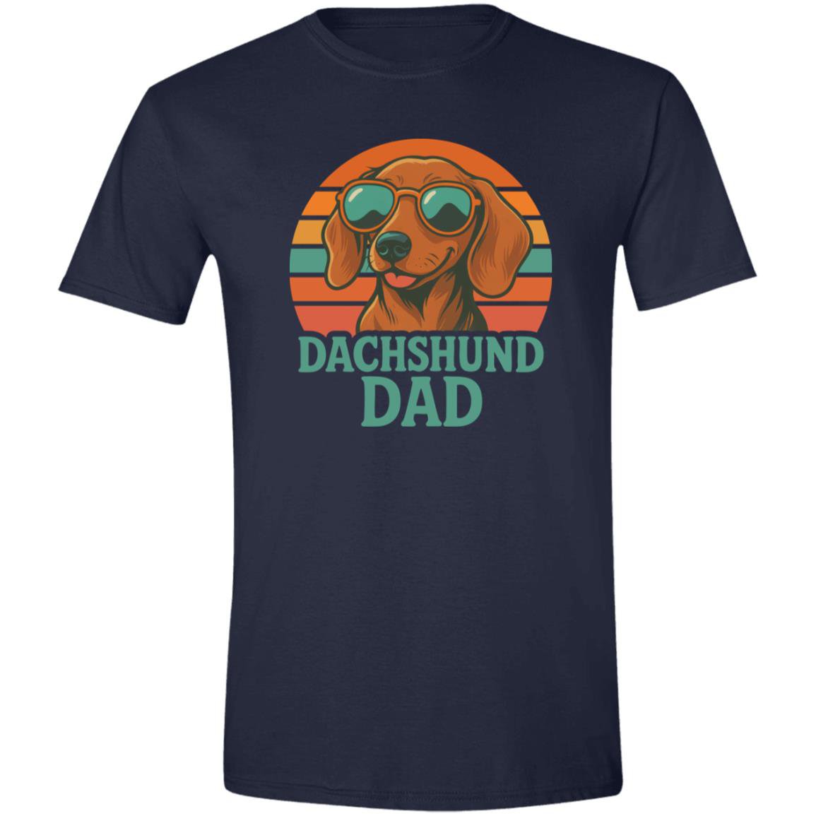 CustomCat T-Shirts Navy / X-Small Dachshund Dad Retro Sunset T-Shirt