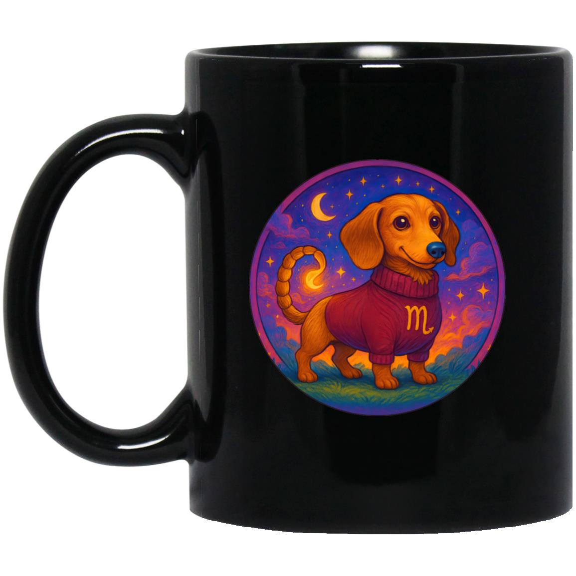 CustomCat Mugs 11oz Black Mug Scorpio Dachshund Zodiac Mugs