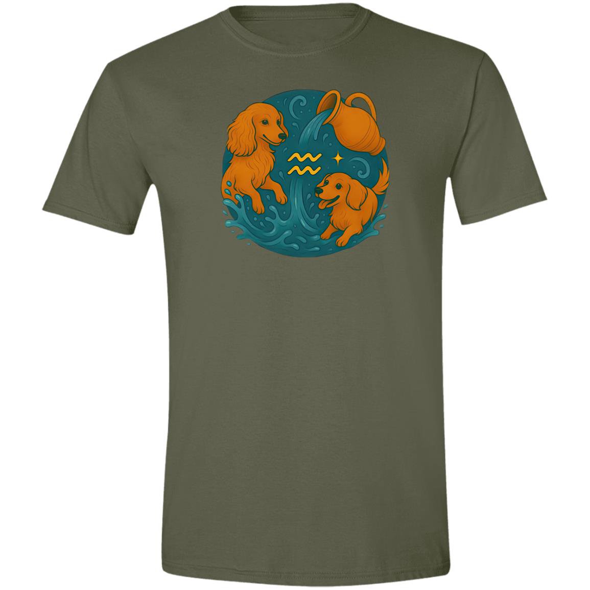 CustomCat T-Shirts Military Green / S Aquarius Dachshund Zodiac T-Shirt