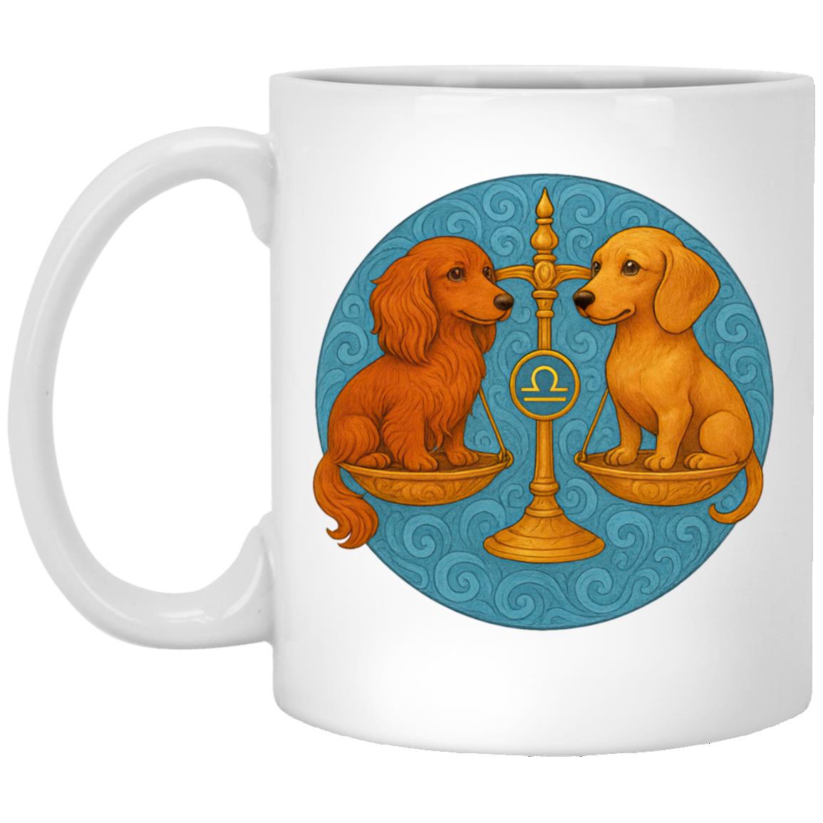 CustomCat Mugs 11oz White Mug Libra Dachshund Zodiac Mugs