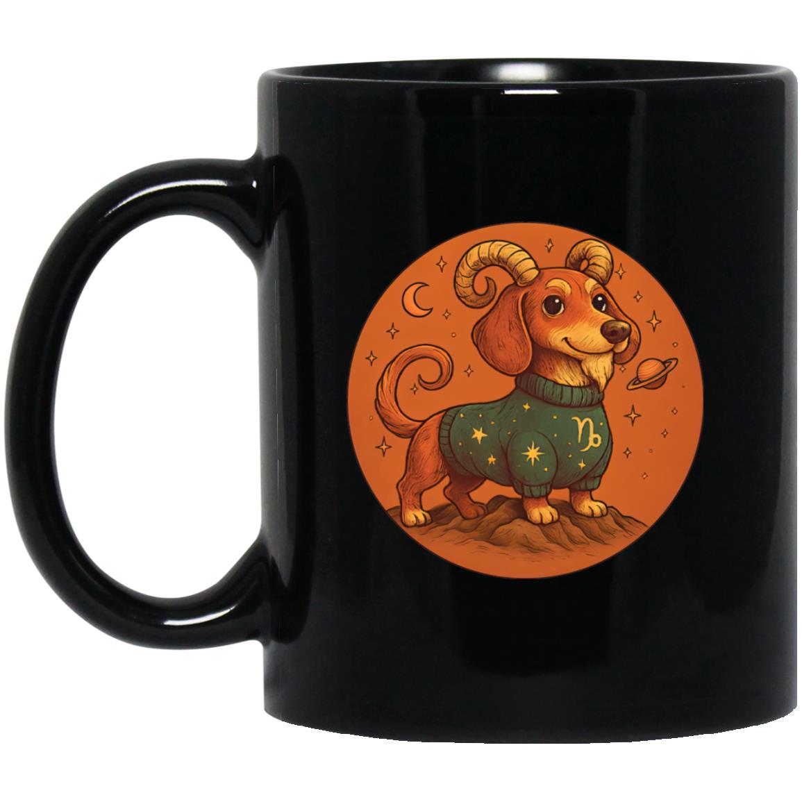 CustomCat Mugs 11oz Black Mug Capricorn Dachshund Zodiac  Mugs