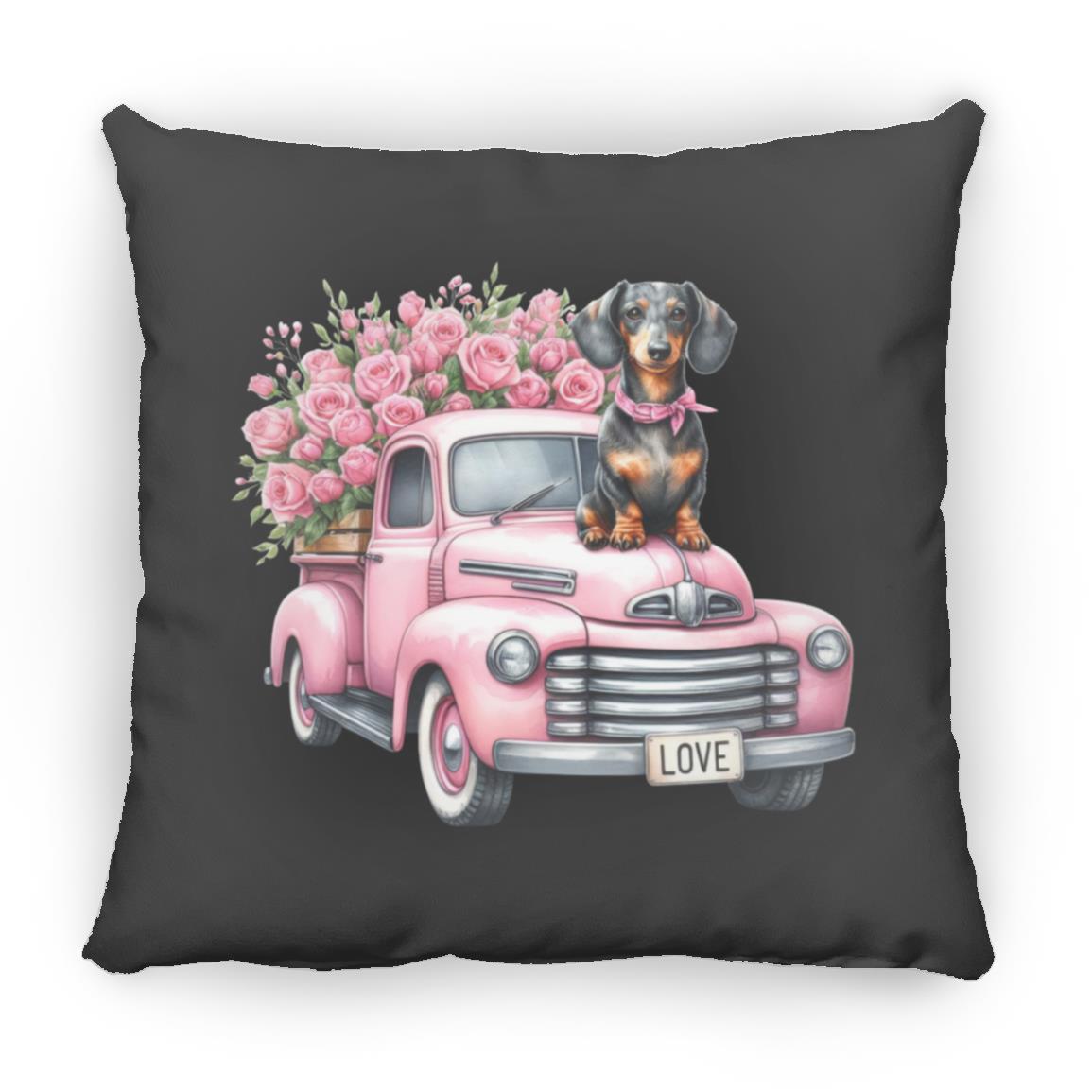 CustomCat Pillows Large Square Pillow / Black Dachshund Love Truck Pillows