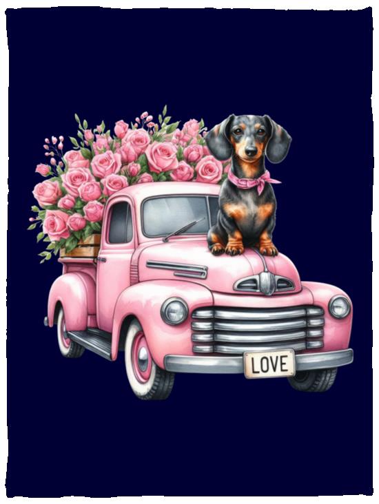 CustomCat Apparel VPS Cozy Plush Fleece Blanket - 30x40 / Navy Dachshund Love Truck Blankets