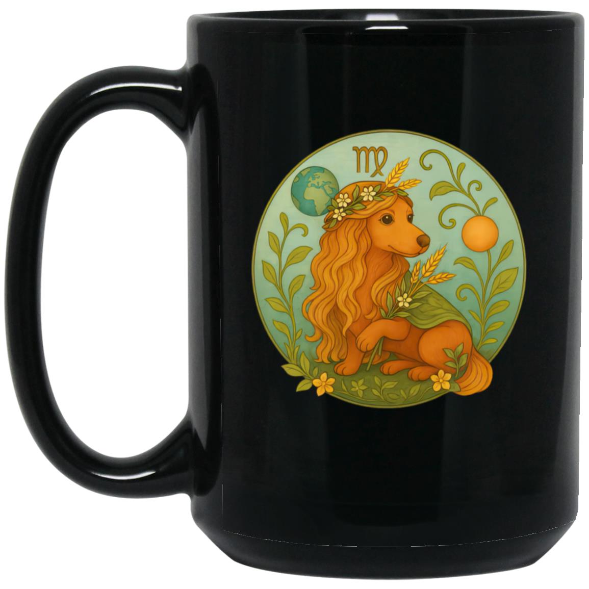 CustomCat Apparel 15oz Black Mug / Black / One Size Virgo Dachshund Zodiac Mugs