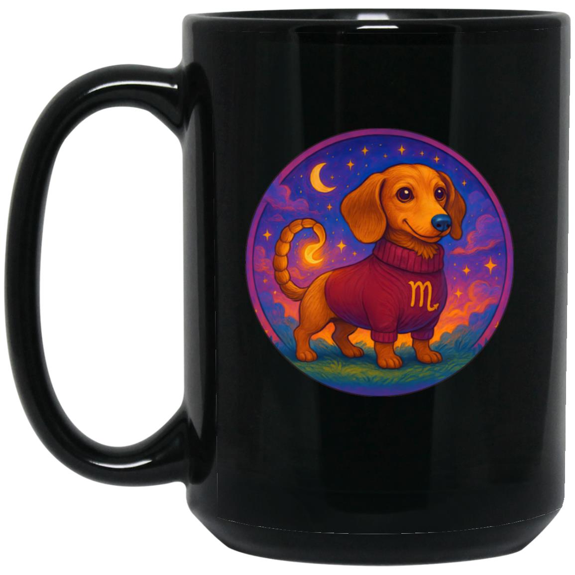 CustomCat Mugs 15oz Black Mug Scorpio Dachshund Zodiac Mugs