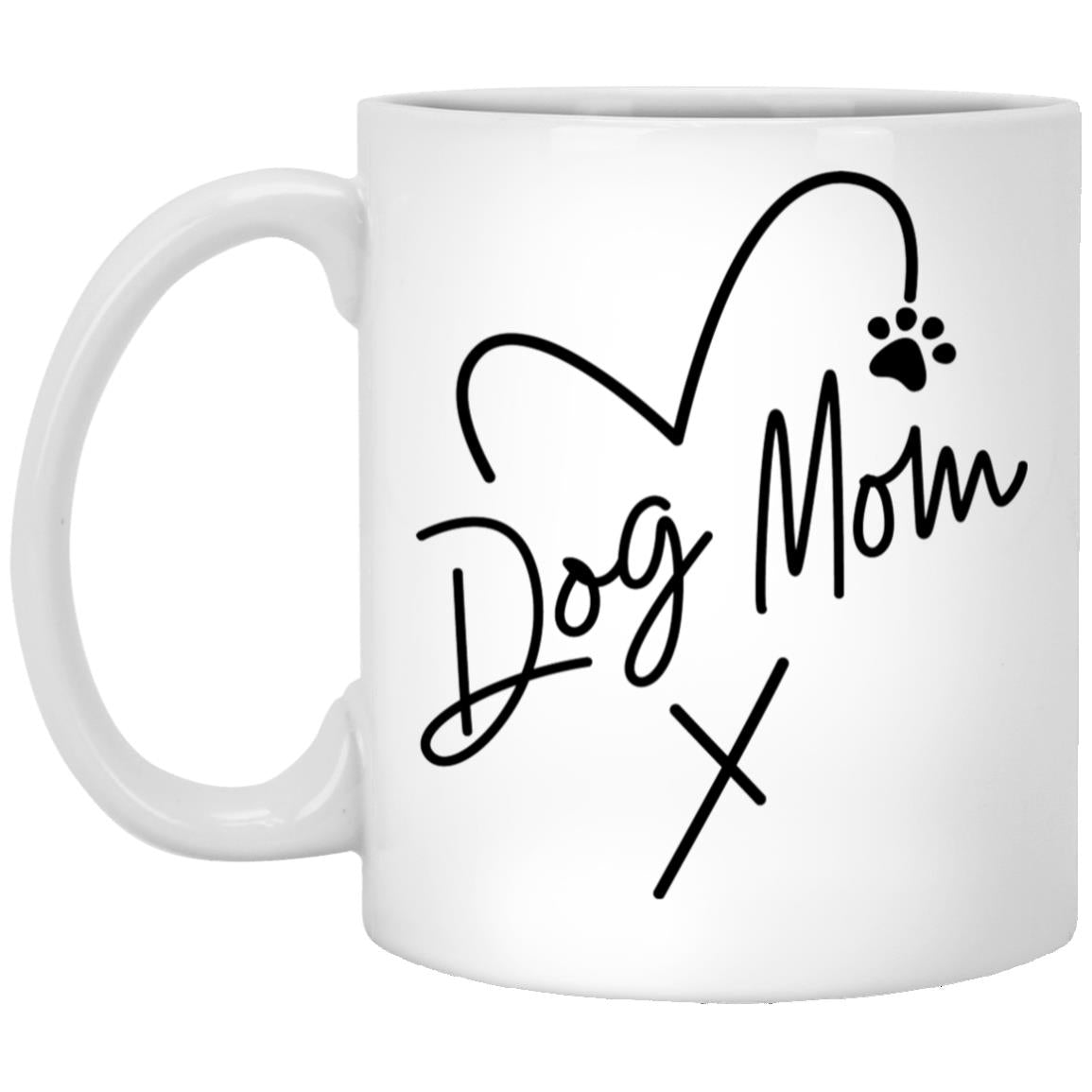 CustomCat Mugs 11 oz. White Mug Dog Mom Heart Paw Mugs