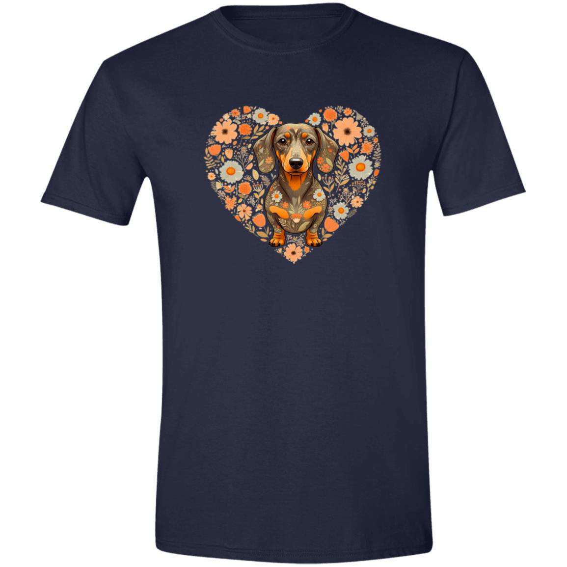 CustomCat T-Shirts Navy / S Dachshund Blooming Love T-Shirt
