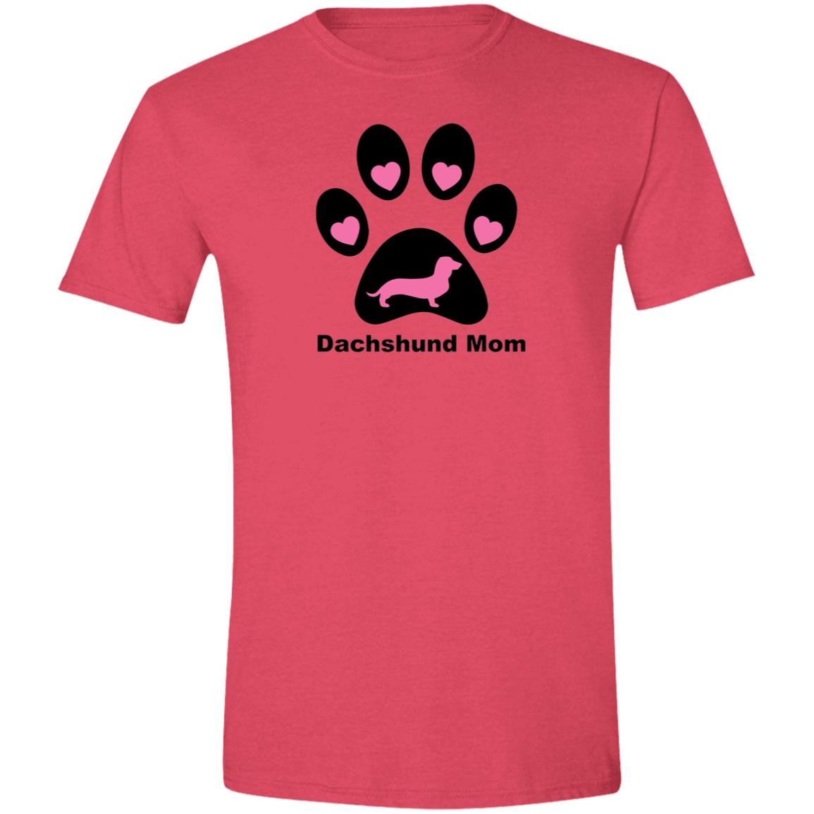 CustomCat T-Shirts Heather Red / S Dachshund Mom Heart Paw T-Shirt