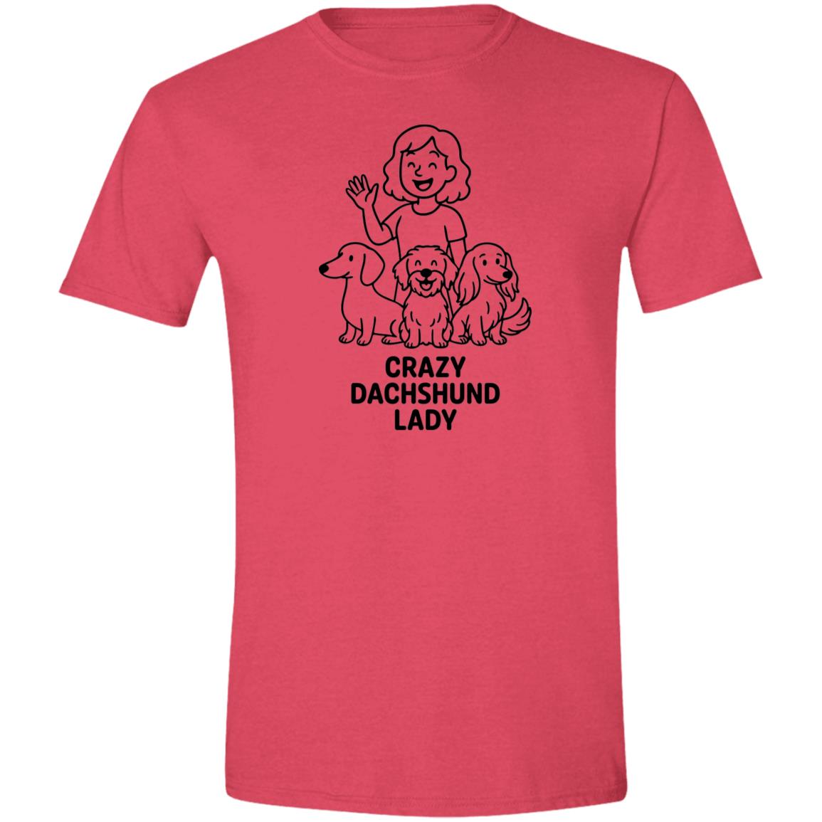 CustomCat Apparel Heather Red / X-Small Crazy Dachshund Lady T-Shirt