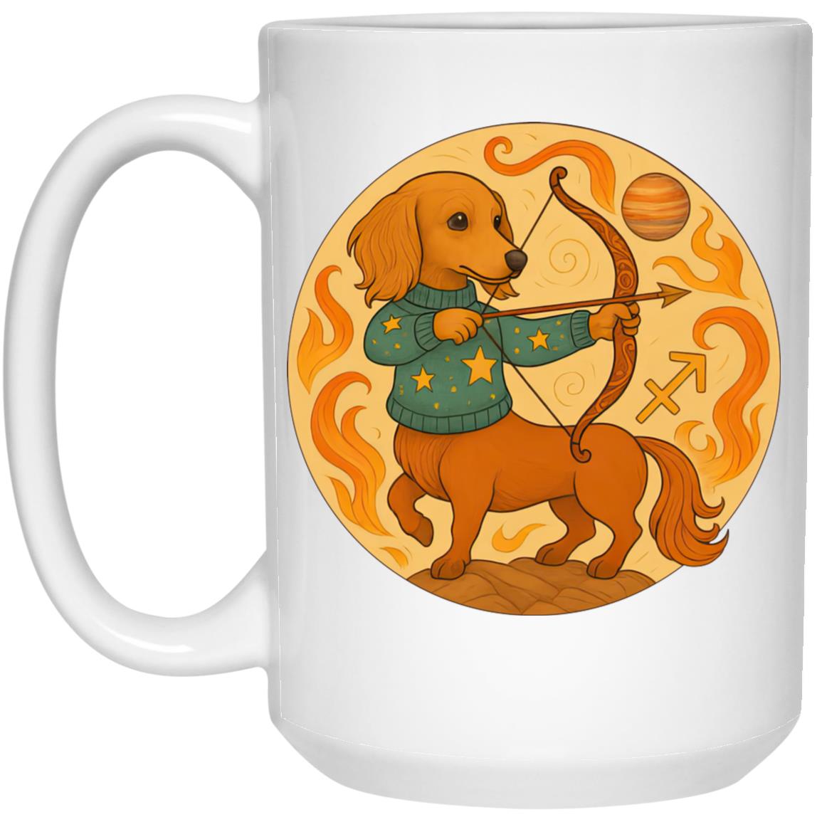 CustomCat Mugs 15oz White Mug Sagittarius Dachshund Zodiac Mugs