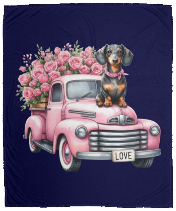 CustomCat Apparel VPM Cozy Plush Fleece Blanket - 50x60 / Navy Dachshund Love Truck Blankets