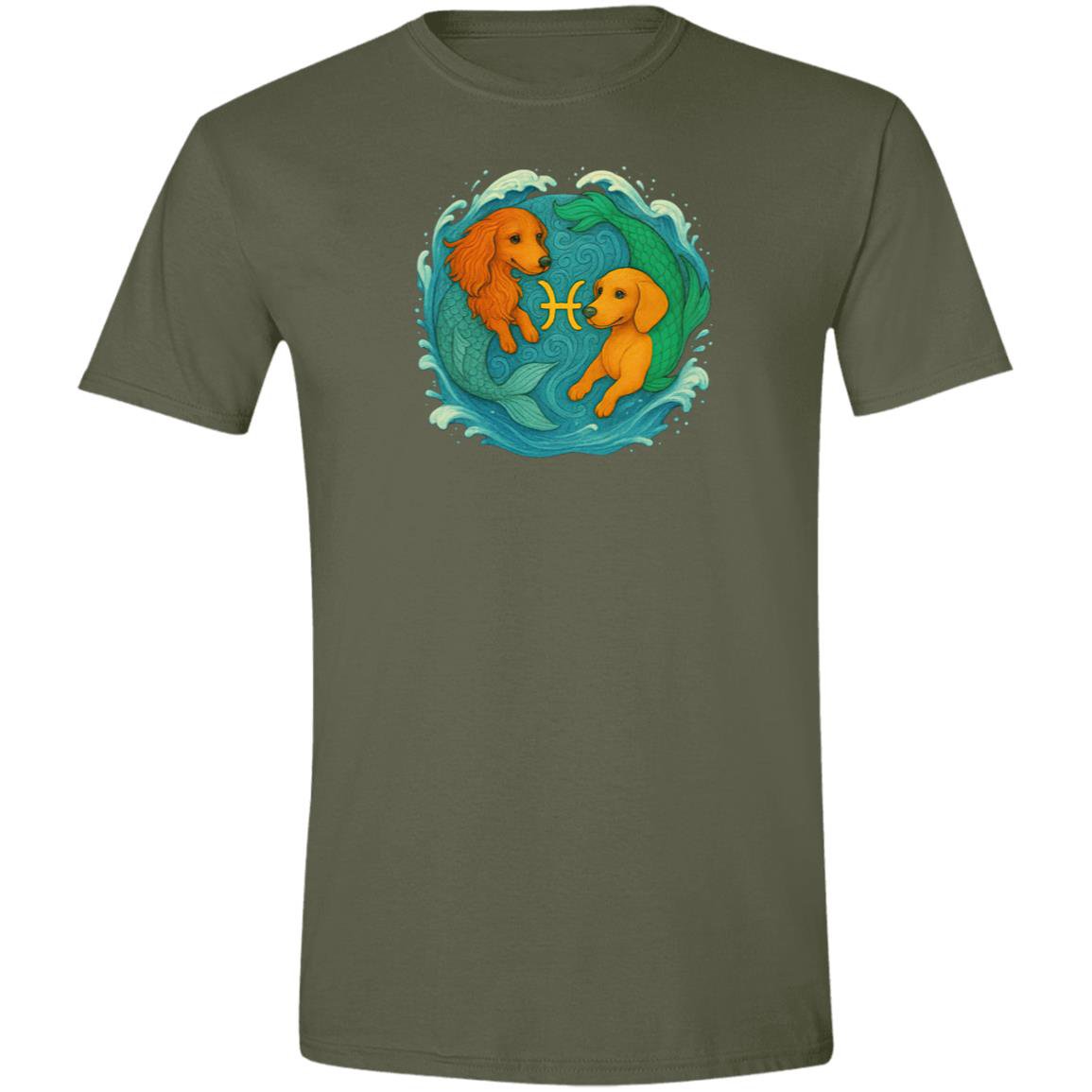 CustomCat T-Shirts Military Green / S Pisces Dachshund Zodiac T-Shirt