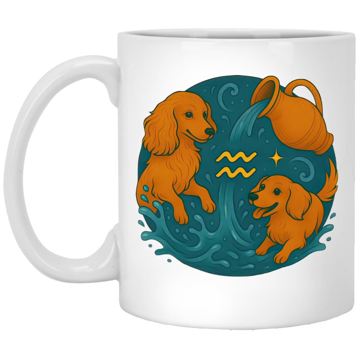 CustomCat Mugs 11oz White Mug Aquarius Dachshund Zodiac Mugs