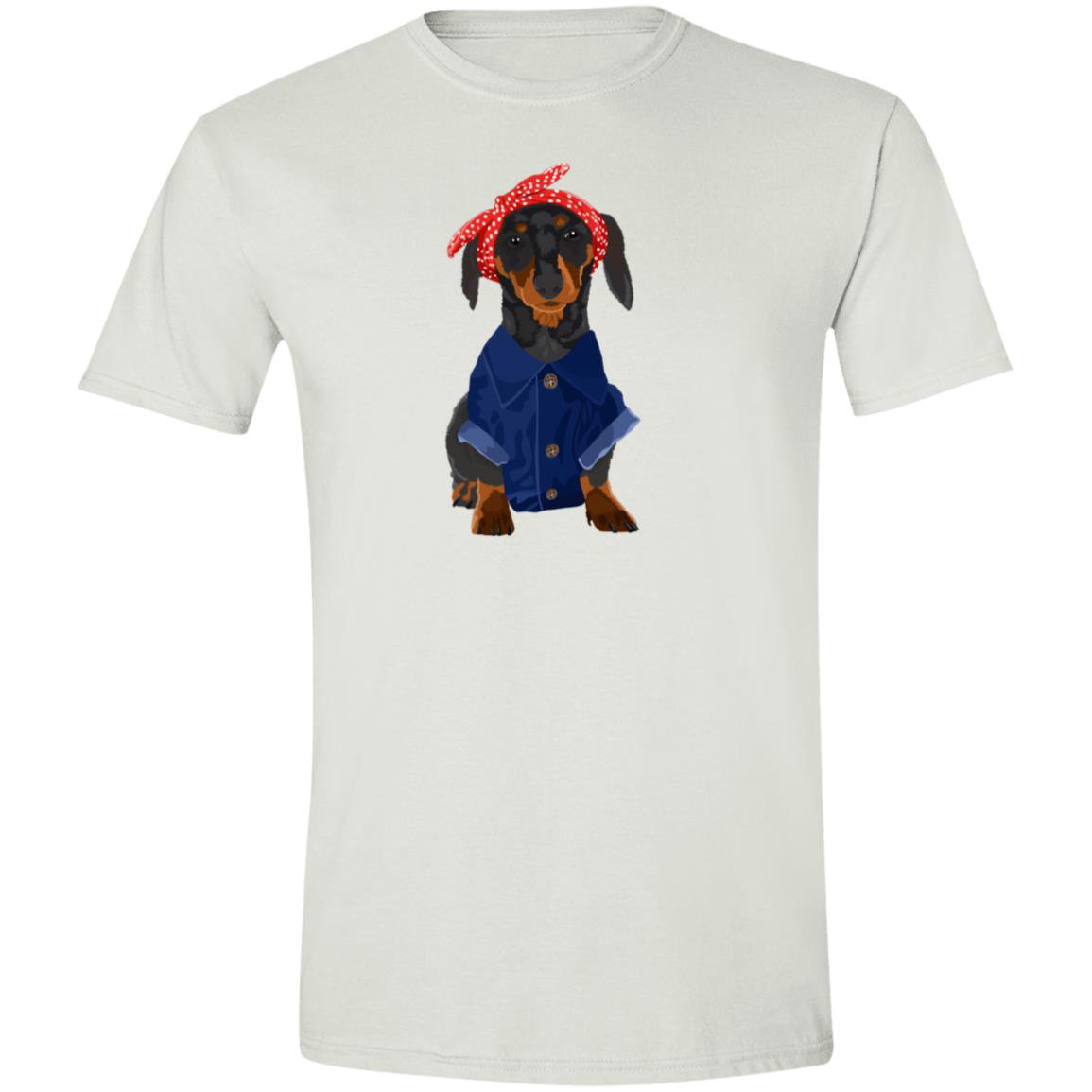 CustomCat T-Shirts White / S Dachshund Black Tan Rosie the Riveter T-Shirts