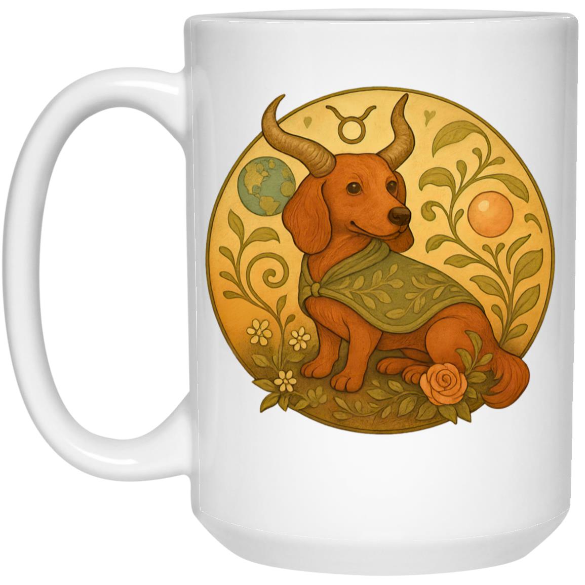 CustomCat Mugs 15oz White Mug Taurus Dachshund Zodiac Mugs