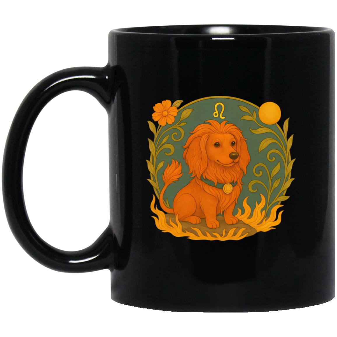 CustomCat Mugs 11oz Black Mug Leo Dachshund Zodiac Mugs