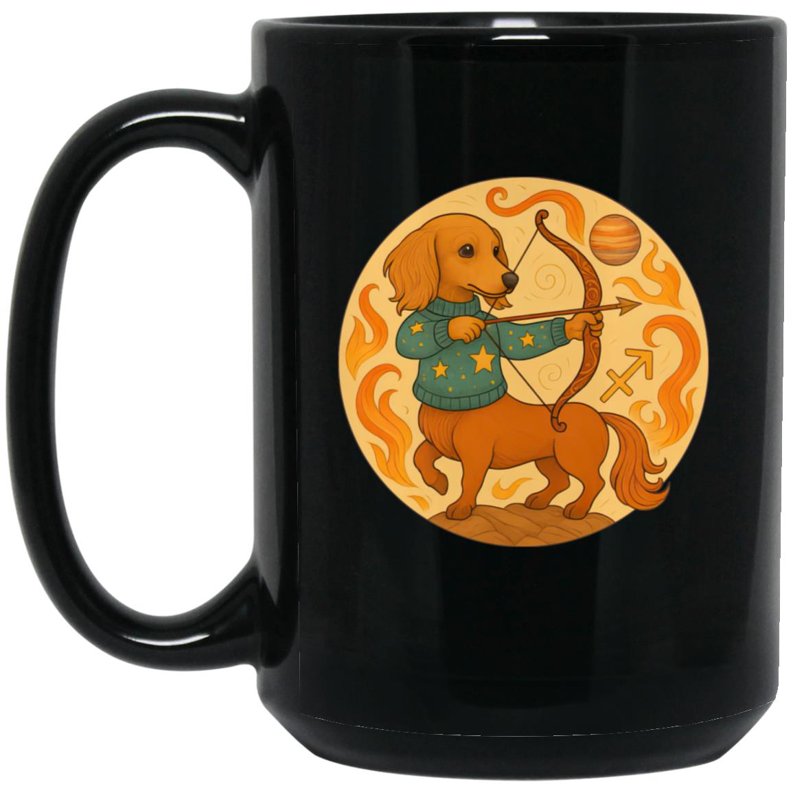 CustomCat Mugs 15oz Black Mug Sagittarius Dachshund Zodiac Mugs