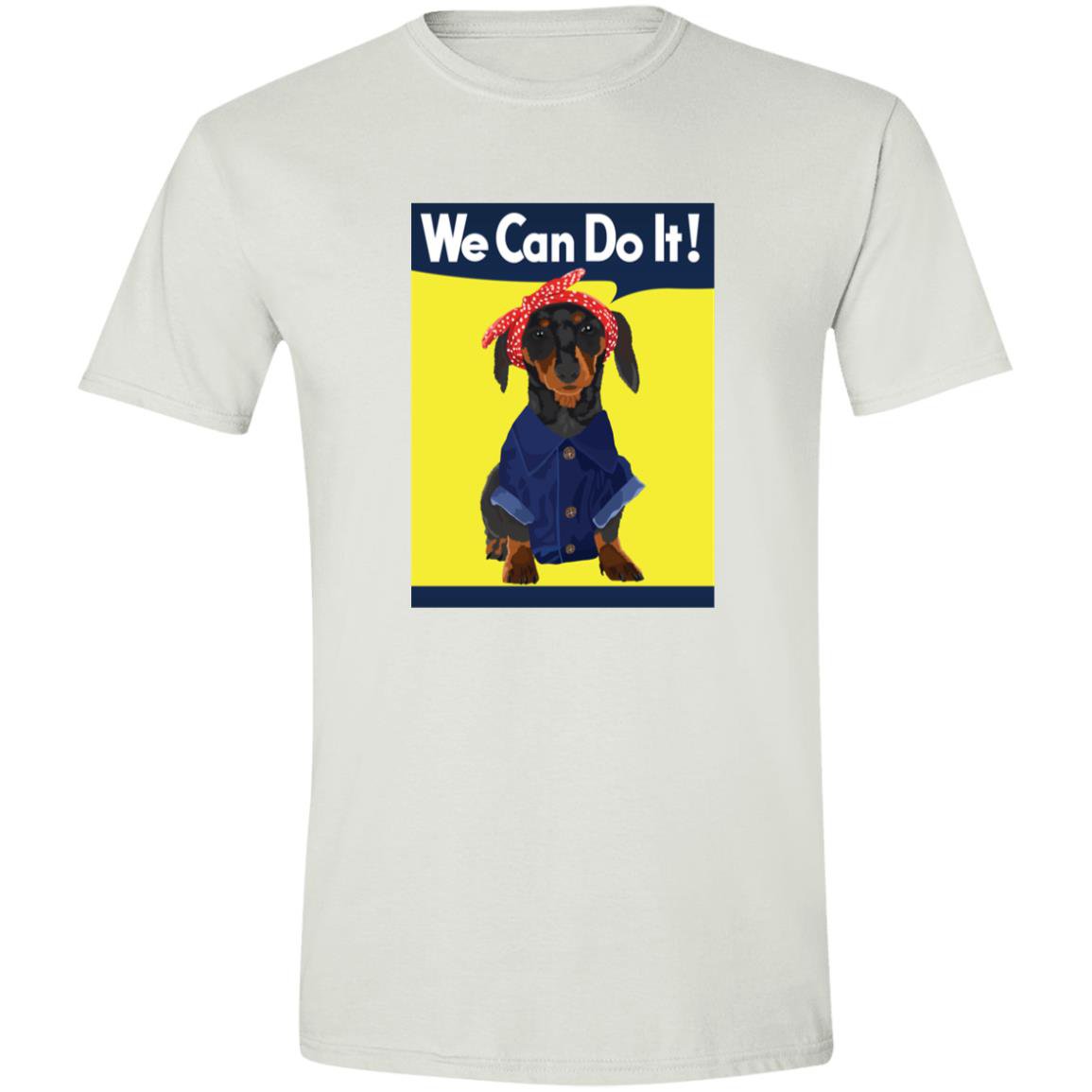 CustomCat T-Shirts White / S Dachshund Rosie the Riveter Black Tan We Can Do It T-Shirts