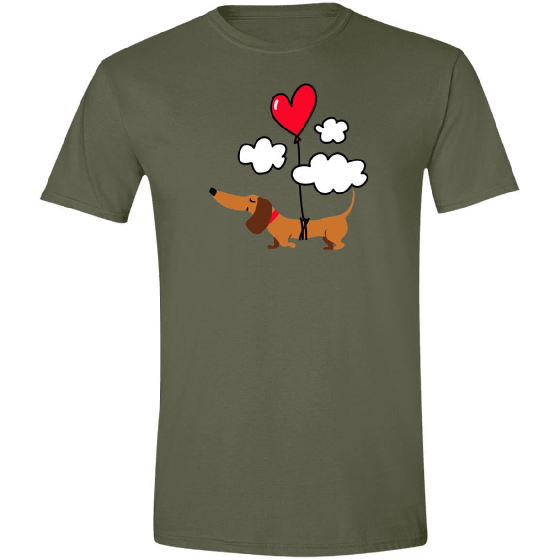 CustomCat T-Shirts Military Green / S Dachshund Up Up and Away Heart Balloon T-Shirts