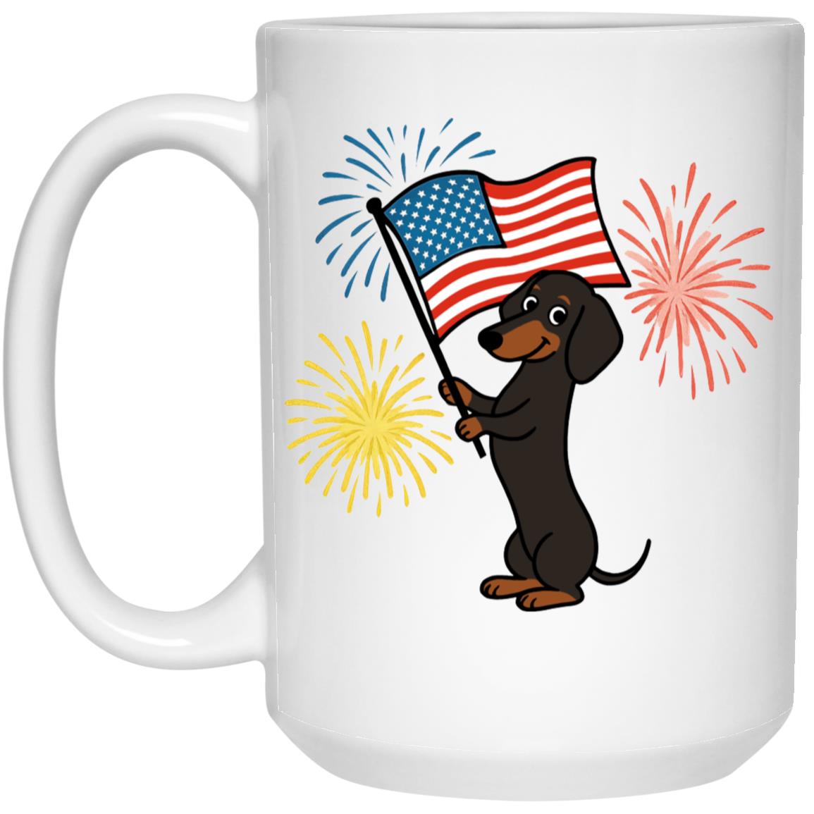 CustomCat Mugs 15oz White Mug Dachshund Black & Tan Smooth – Patriotic  Mugs with American Flag & Fireworks