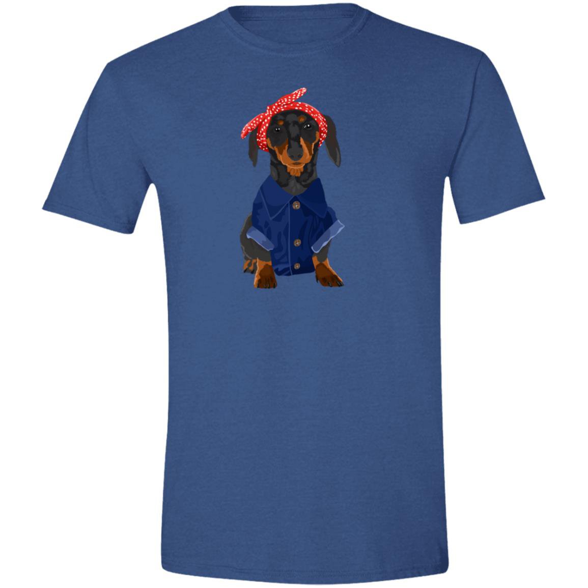 CustomCat T-Shirts Heather Royal / S Dachshund Black Tan Rosie the Riveter T-Shirts