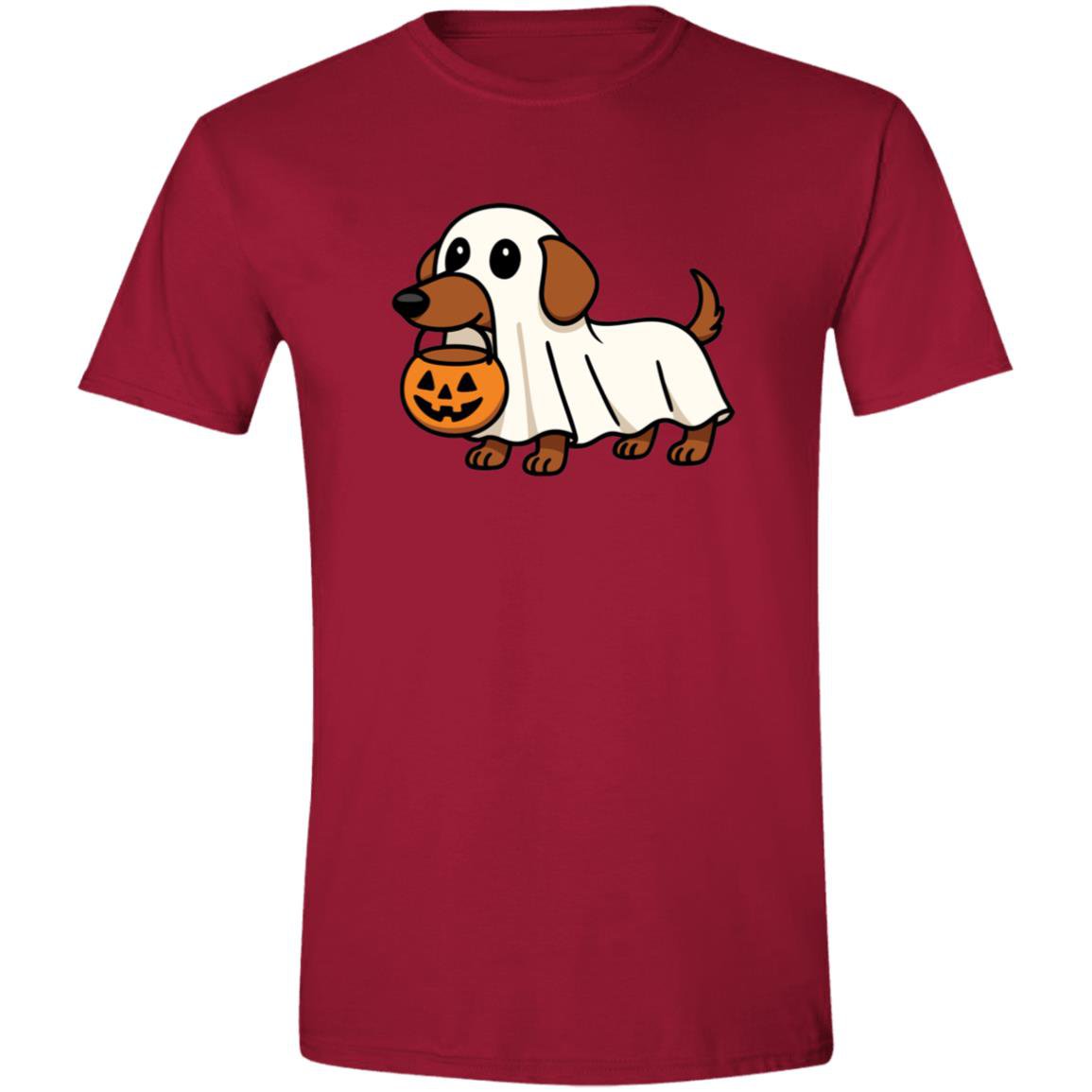CustomCat Apparel No Trick or Treat / Cardinal Red / S Trick or Treat Dachshund Ghost Halloween T-Shirt