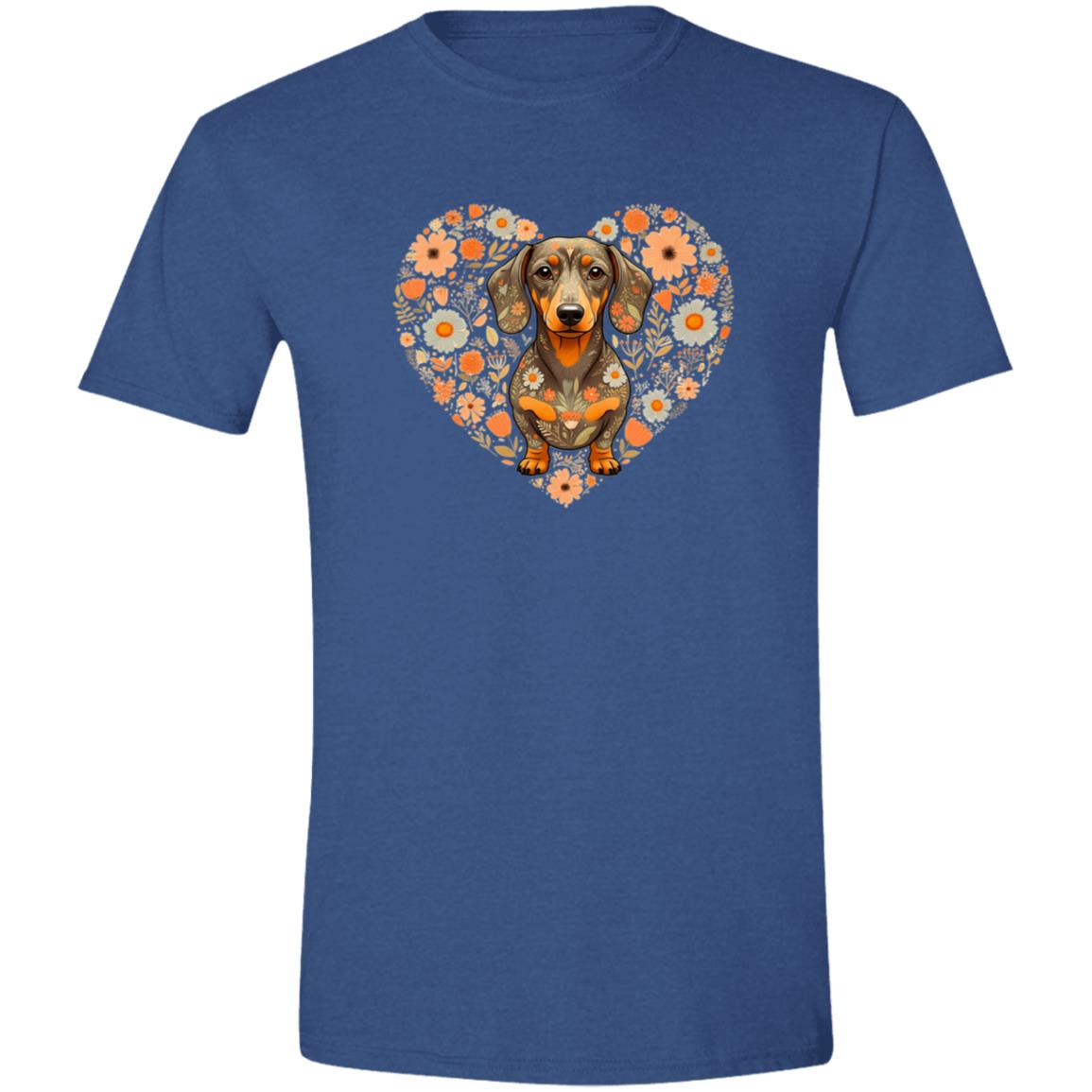 CustomCat T-Shirts Heather Royal / S Dachshund Blooming Love T-Shirt