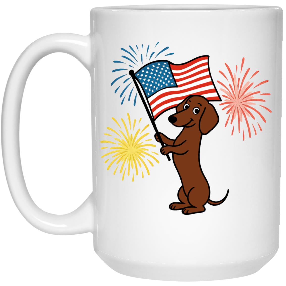 CustomCat Apparel 15oz White Mug / White / One Size Dachshund Brown Smooth – Patriotic Mugs